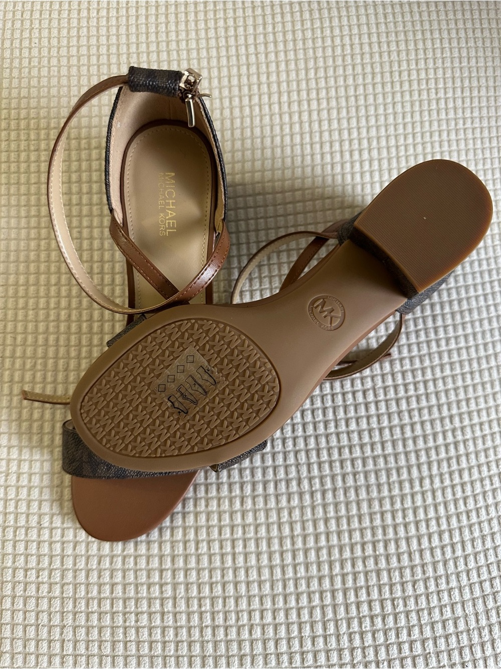 Michael Kors Brown and Dark Brown Logo Ankle-Strap Sandals size 7 - Picture 3 of 3